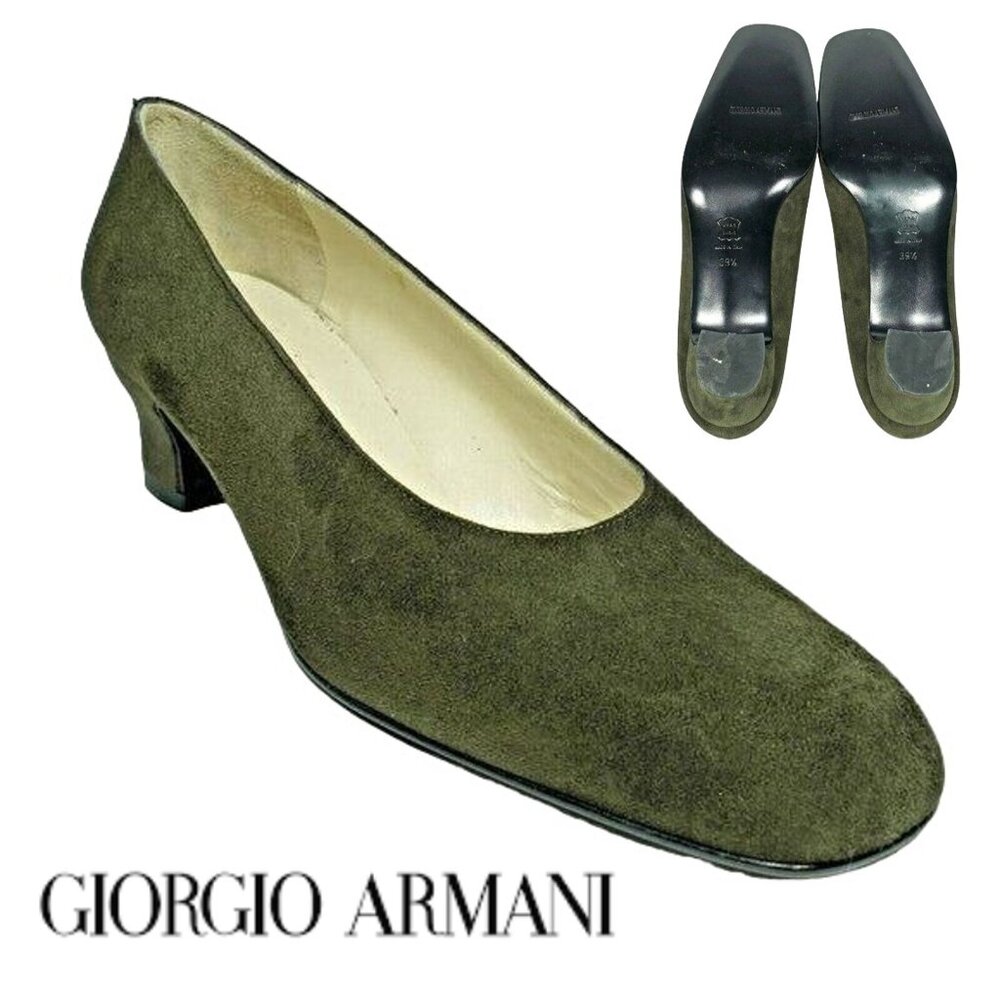 NEW Giorgio Armani Womens 9M Italian Dark Green Suede Leather Dress Shoe Heel - Picture 1 of 11